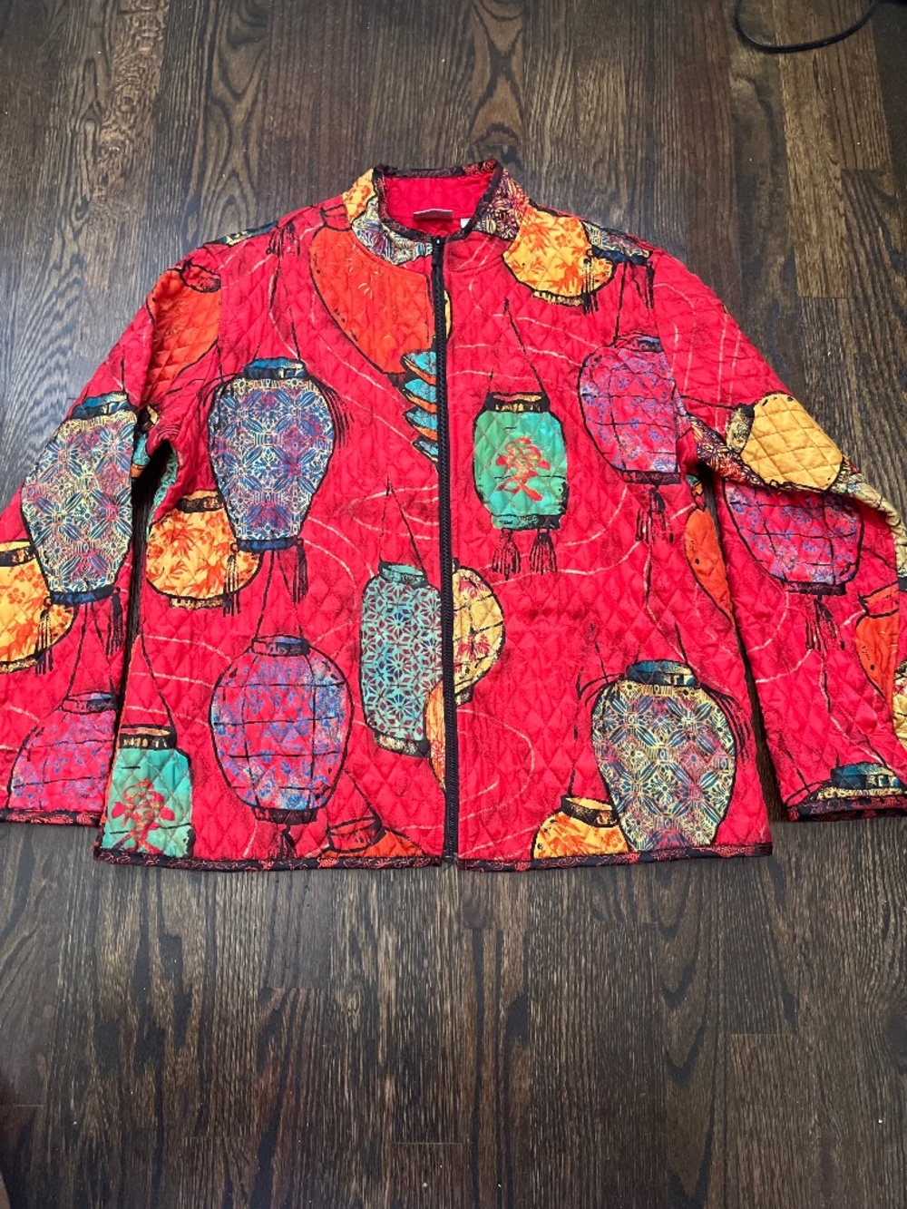 Chicos Silk Quilted Chinese Lantern Jacket Size XL